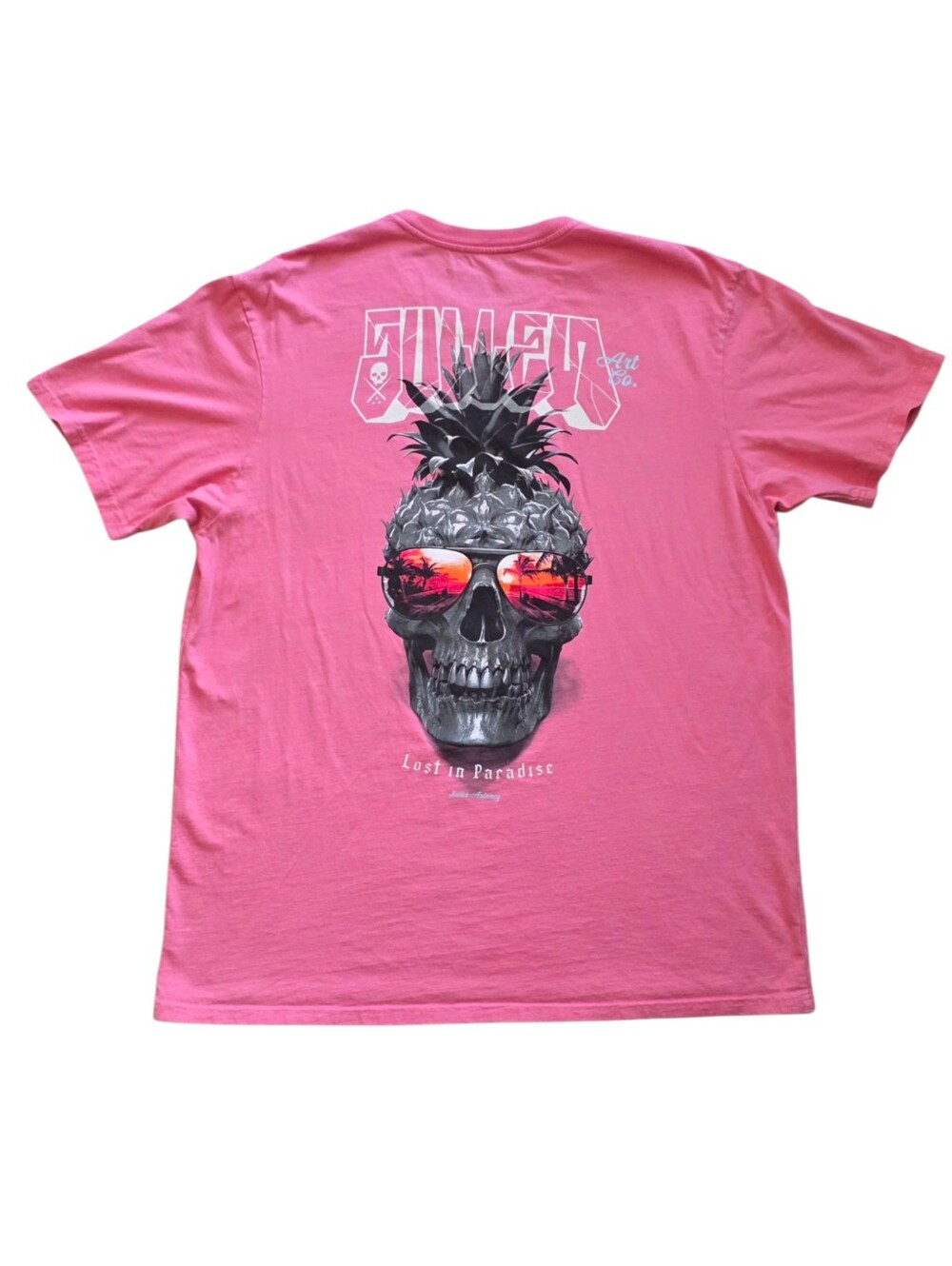Sullen Art Co 2XL Pink Lost In Paradise Pineapple Skull Tee Shirt XXL